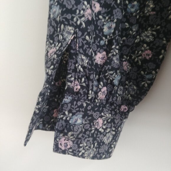 Vintage wool cotton blouse top made in Canada blue grey purple floral Sm… - Picture 6 of 15